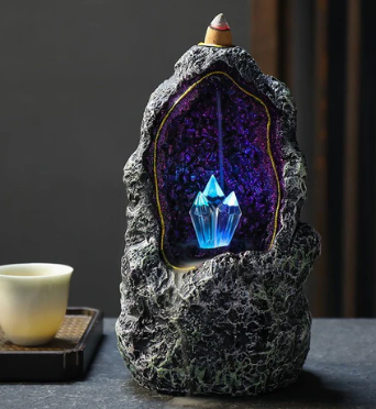 Creative Resin Backflow Incense Burner Crystal Cave Led Night Light Incense Creative Ornaments